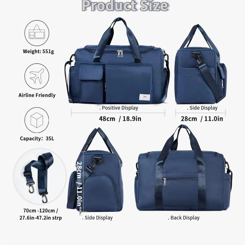 Navy Duffle Bag with multiple pockets